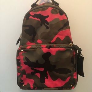 Pink/green rockstud camouflage backpack
